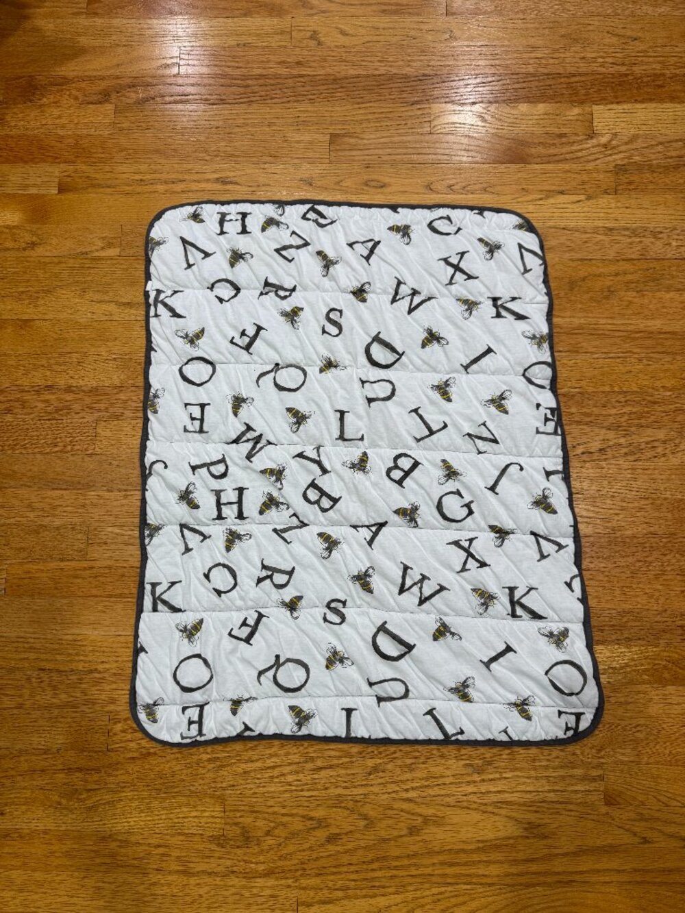 Burt’s Bees Baby Blanket Gray Stripe Letter Alphabet Cotton Security Lovey 27x34